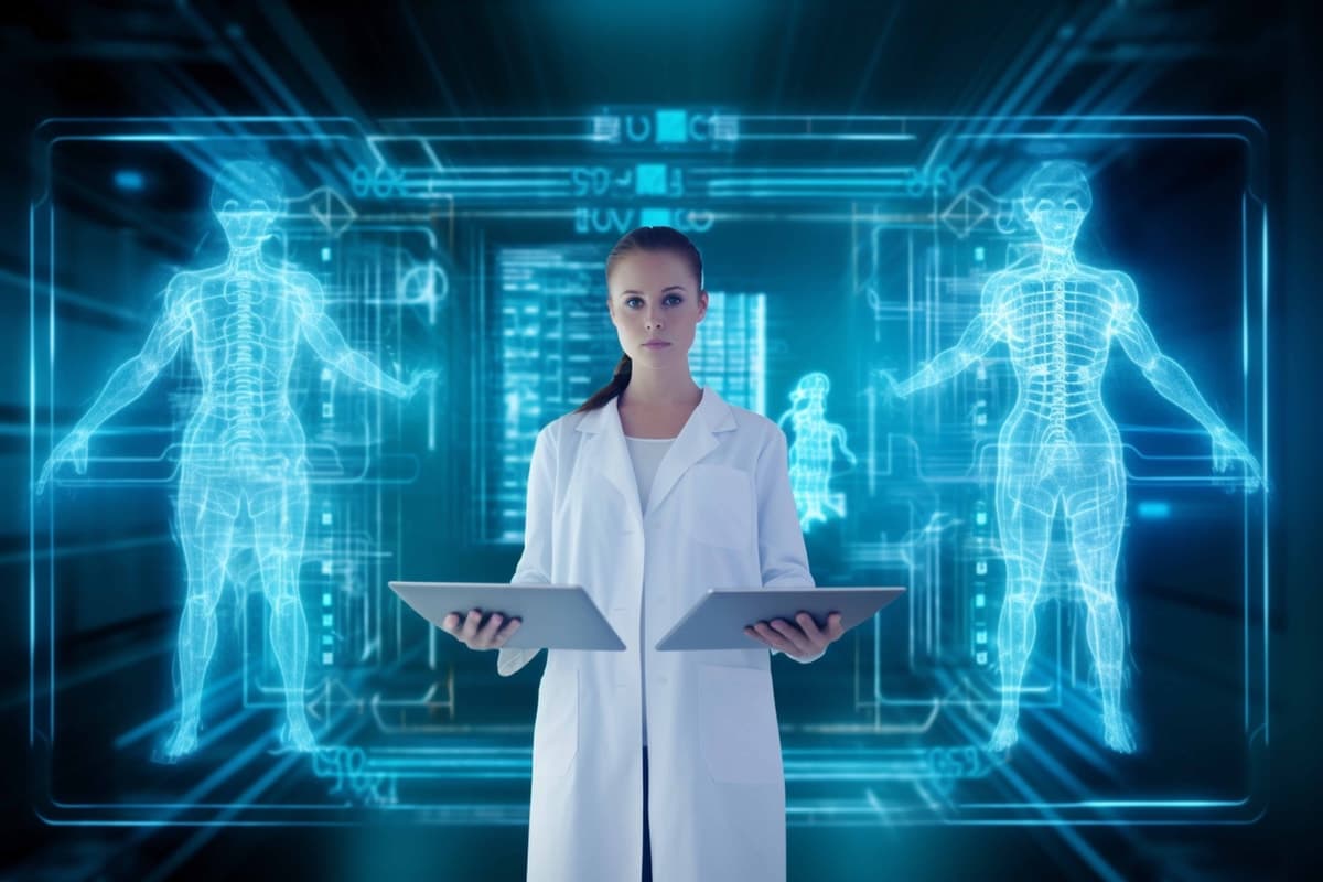 Clinical research professional working with advanced medical technology